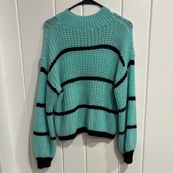 Mint Green and Black Striped Sweater - Picture 3 of 8